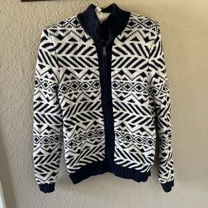Express Navy and White Zip-Up Sweater
